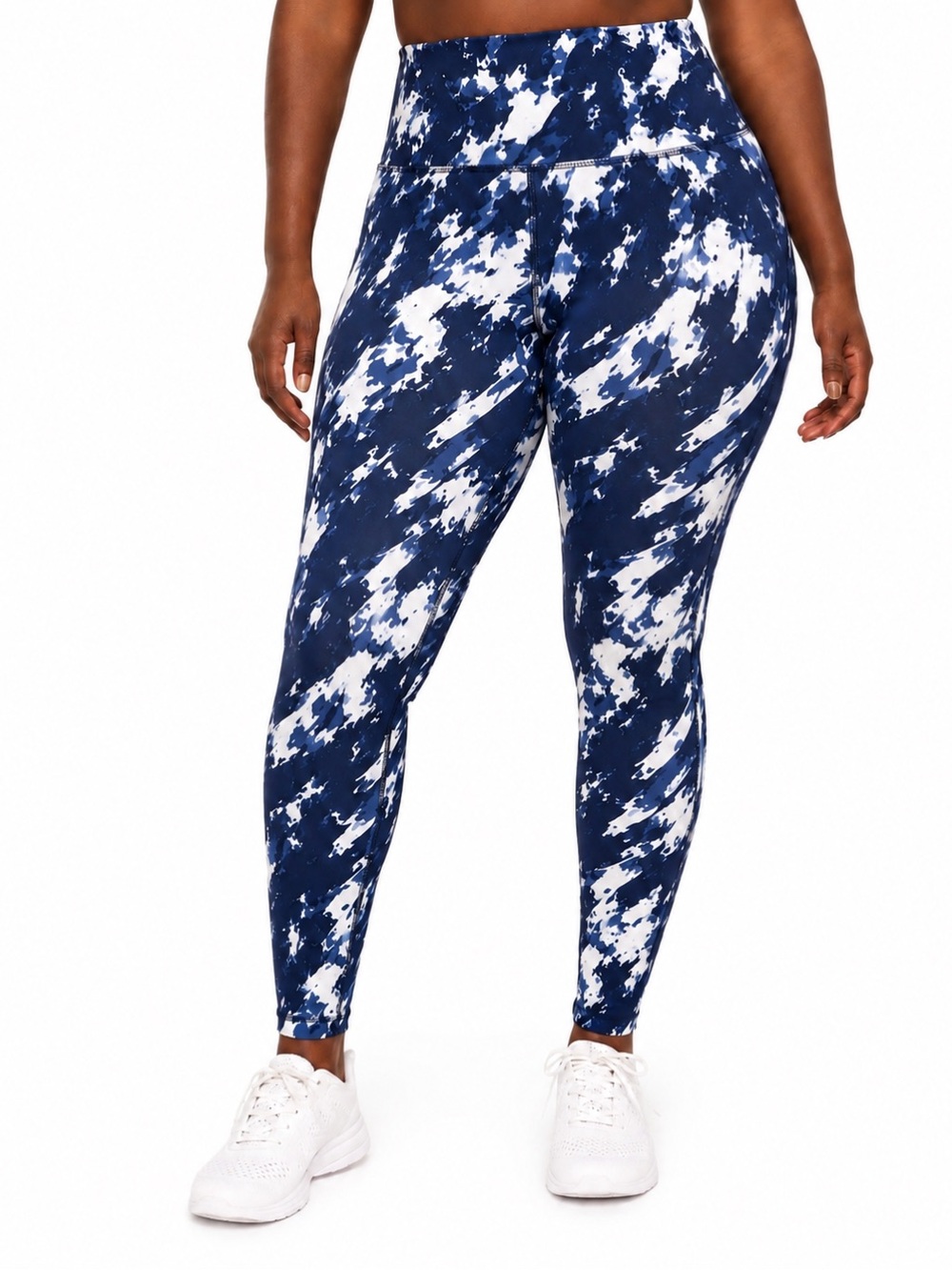 Plus High-Waist Navy & White Printed Active Leggings